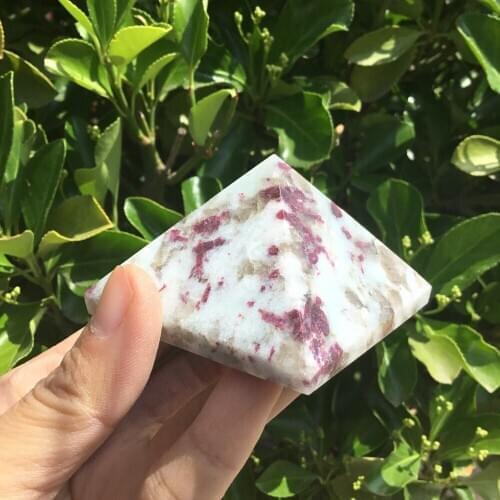 550mm Natural quartz crystal carving red tourmaline pyramid point healing