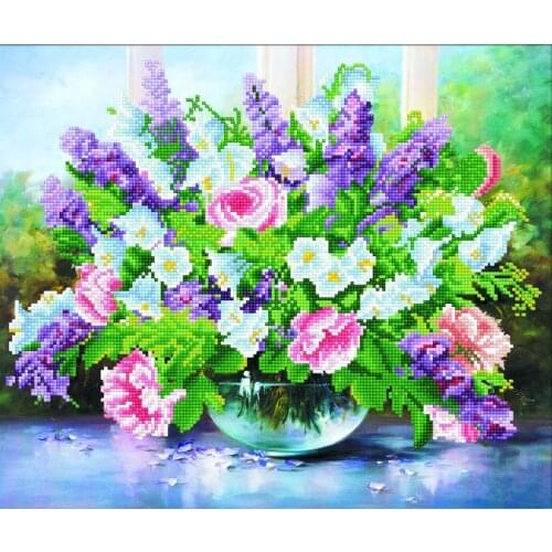 AB Diamond DIY Embroidery Partial Painting for Decoration Flowers Lavender Vase Needlework New Styles
