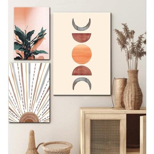 Abstract Sun Face Moon Plant Orange Canvas Art Wall Painting Posters and Prints Nordic Wall Pictures for Living Room Home Decor