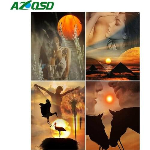 AZQSD Adult Coloring By Numbers Sunset Handpainted Gift DIY Painting By Number Canvas Kits Landscape Home Living Room Art Craft