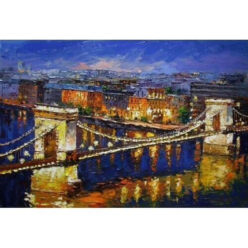 Free shipping Mediterranean lighting bridge seaview oil painting canvas painting prints on canvas wall art decoration pictures