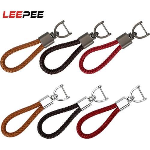 LEEPEE PU Leather Keychain Hand Woven For BMW NISSAN Honda Kia Citroen Toyota Audi Mercedes Auto Keyring Car Key Holder