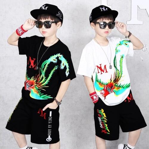 Western Style Childrens Clothing Boy Suit Childrens Casual Short-Sleeved Two-Piece Summer Sportswear Stacked Leggings Set