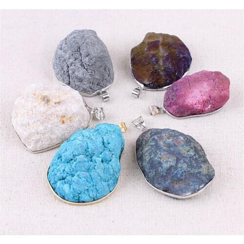 Hot Style Wholesale 6pcs/lot Accessories Pendant Female Natural Agatess Crystal Hole Sweater Chain Female Stone Necklace Pendant