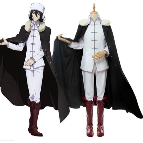 Anime Bungo Bungou Stray Dogs Fyodor Dostoyevsky Cosplay Costume with Boots hat Outfit Men Full Set Uniform Halloween party