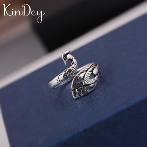 Kindey Personality Silver Color Peacock Rings For Women Wedding Jewelry Adjustable Antique Finger Ring Anillos