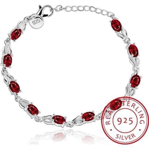 LEKANI Red Topaz Bracelets For Female Real 925 Sterling Silver Deep Red Gemstone Bracelet For Student Birthday Gift