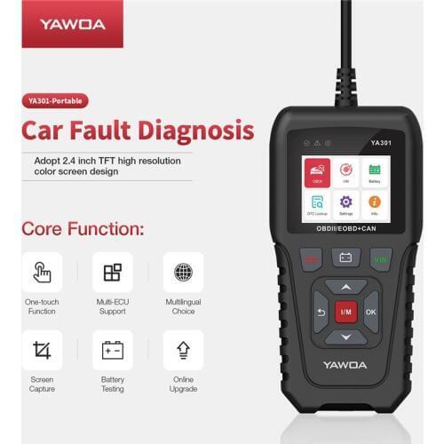 YA-301 OBD2 Car Fault Code Reading Card Detector Battery Multi Language Scanner for Diagnosing Auto Fault Diagnostic Tool Tester