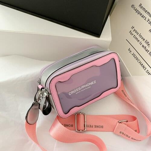 Fashion Designer Transparent Bag Women Bags 2021 Summer Fashion Clear PVC PU Patchwork Wide Strap Letter Shoulder Crossbody Bags