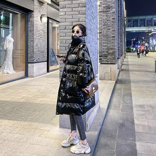 Fashion Glossy Winter jacket women 2021 Cotton Coat Loose Streetwear wadded jacket Women Hooded Long Parkas Thick warm Outerwear