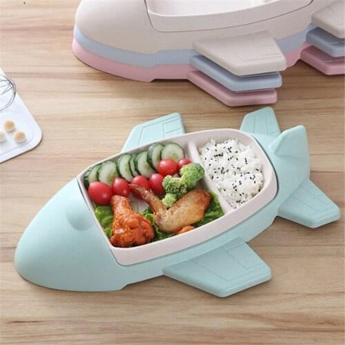 Cartoon Aircraft Shape Tableware Bamboo Fiber Plate Infant Tableware Toddle Childrens Dividers Plate Child Gift Kids Cutlery