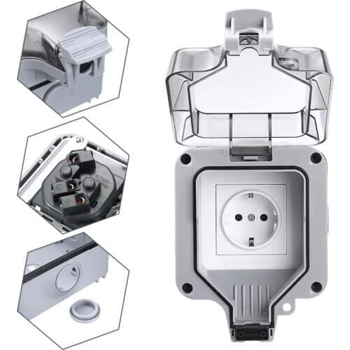 IP66 Waterproof Socket 16A Single Wall Switched Sockets Outdoor Use Electrical Outlet Grounded For Home Supplies