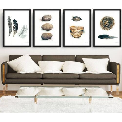 Nordic Decoration Artwork Feather Stone Bird Nest Canvas Painting Hd Print Modular Wall Pictures Nursery Baby Room Decor Posters