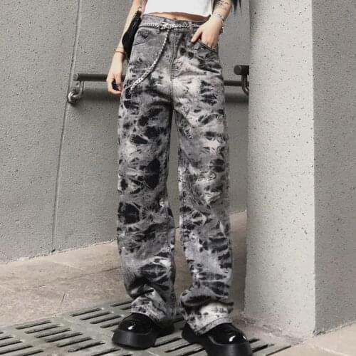 Couple Style Hip-hop Wide-leg Jeans Are Popular In All Seasons Loose Drape Wide-leg Tie-dye Straight-leg Pants Casual Jeans 5XL