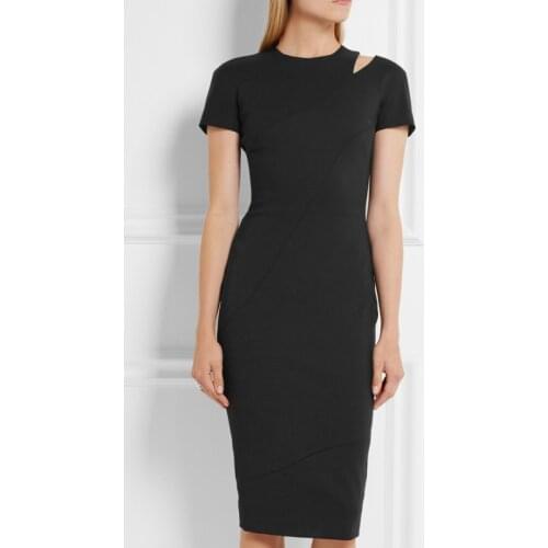 Simple Pencil Dress for Women 2020 Summer Hot Office Lady Short Sleeve Slim Solid Black Work Wear Dresses Zipper Back Fashion