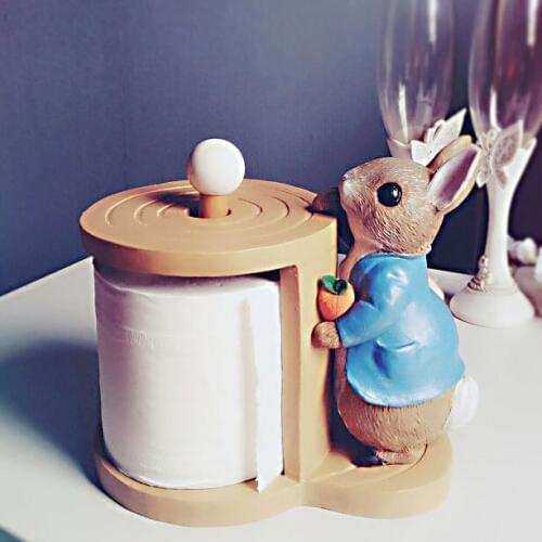 Lovely pastoral style Rabbit Roll paper rack unique resin living room bathroom Paper towels storage rack box
