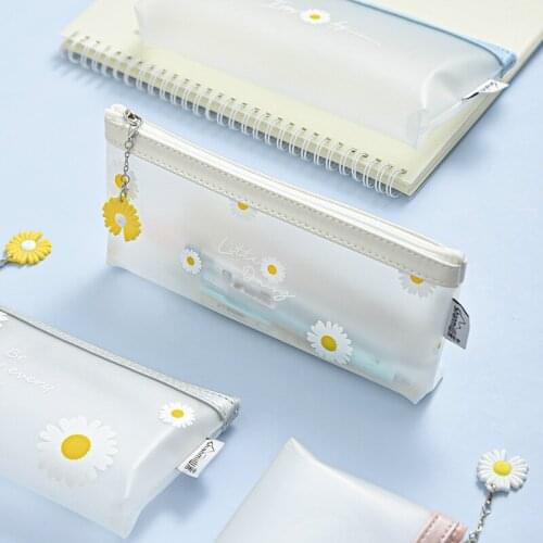 Transparent pencil case fashion frosted cartoon stationery bag simple girls heart stationery box lovely fresh pencil bag