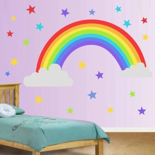 Rainbow Stars Wall Sticker Kids Bedroom Nursery Window Decals Vinyl Art Murals Removable Wallpaper Home Shop Decoration Decals