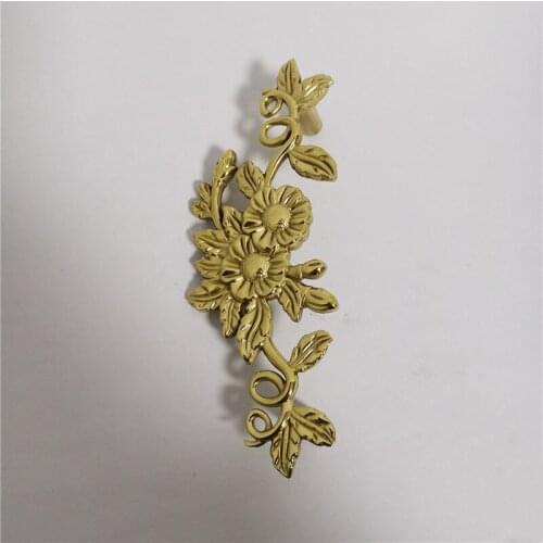 1Pc Long Furniture Handle Retro Brass Double Hole Knob Pure Copper Gold Hollow Flowers Drawer Cabinet Door Knob