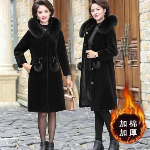 Middle-aged Womens Woolen Coat 2020 New Mom Winter Clothes Noble Lmitation Fur Mink Fleece Overcoat Mid-length Coat Plus Size