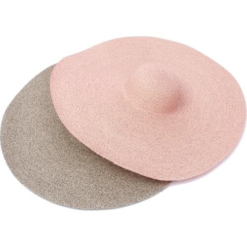 25CM Wide Brim Oversized Beach Hats For Women Large Straw Hat Pink Color Khaki Protection Foldable Sun Shade Hat Dropshipping