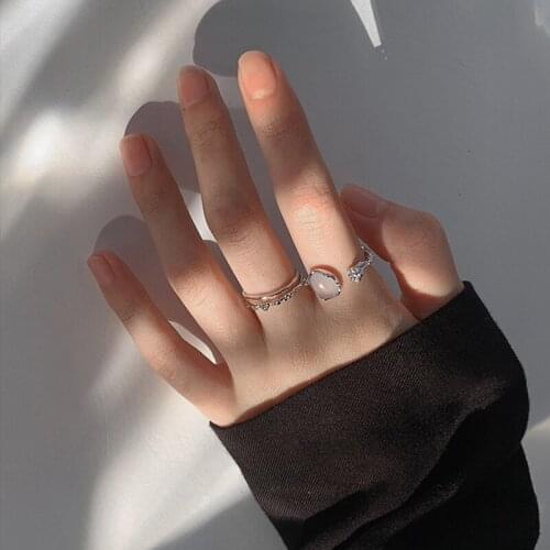 U-Magical Fairy Double Layer Carnelian Branches Ring for Women Fashion Circle Open Adjustable Index Finger Metal Ring Jewelry