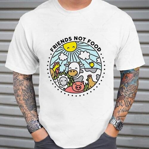 100% Cotton Animals Are Friends Not Food Go Vegan Shirt Animals Cow Chicken Vegetarian T Shirt Summer Top Tees