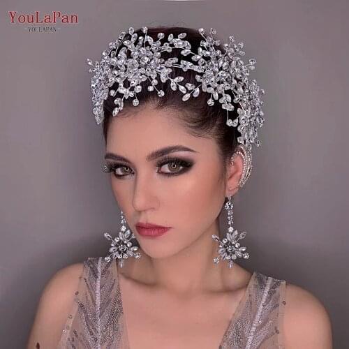 YouLaPan HP389 Luxury Headband Rhinestone Bridal Hair Hoop Tiara Handmade Headwear with Earring Wedding Accessories Jewelry