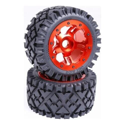 Rear Strong All-Terrain Tires with CNC Alloy Wheel Hubs for 1/5 King Motor HPI Baja 5B SS 2.0 and Rovan Baja buggies
