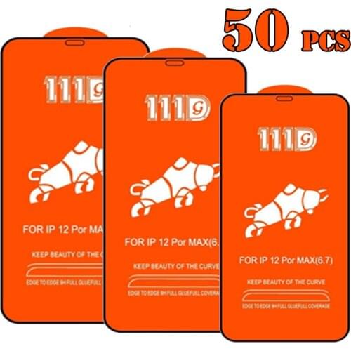 50pcs 111D Tempered Glass Full Cover Curved Screen Protector Film Guard For iPhone 12 Mini 11 Pro Max XS XR X 8 7 6 6S Plus SE