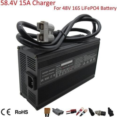 900W 48V 15A LiFePO4 Battery Charger 110V 220V 58.4V 15A Used for 51.2V 16S LiFePO4 forklift battery pack Scooter motorcycle