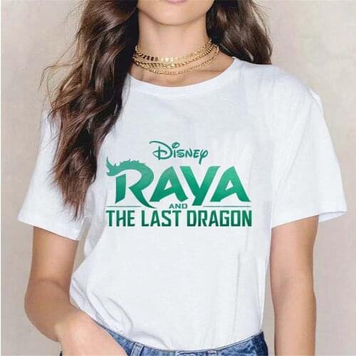 Disney T Shirt For Women Summer Short Sleeve Casual White O-neck Tshirts Raya The Last Dragon Sisu Letter Print Cartoon T-shirts