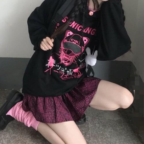 Kawaii Anime Japan Print Goth Hoodie Women Long Sleeve Cute Print Vintage Sweatshirt Winter Y2K Punk Casual Fashion Women Hoodie