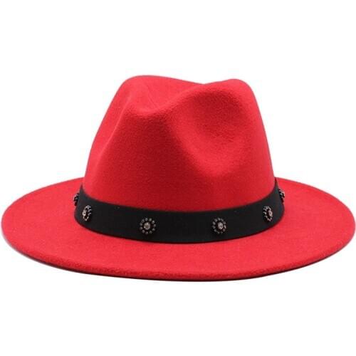 Winter hat women red fedora hat fashion wild large 61cm wide brim hat outdoor woolen Panama hat wedding hat