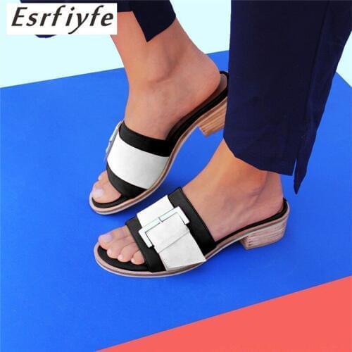 ESRFIYFE 2020 New Summer Women Slippers Laege Size 34-48 Thick Heels Mixed Color Shoes Woman Open Toe Non-slip Ladies Footwear