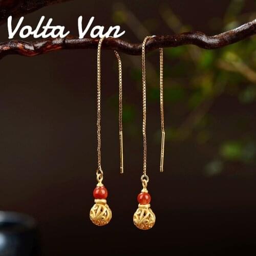 Volta Van Vintage Drop Earrings 925 Sterling Silver Pendientes Plata 2021 New Elegant Agate Gourd Concise Jewelry Women Earrings