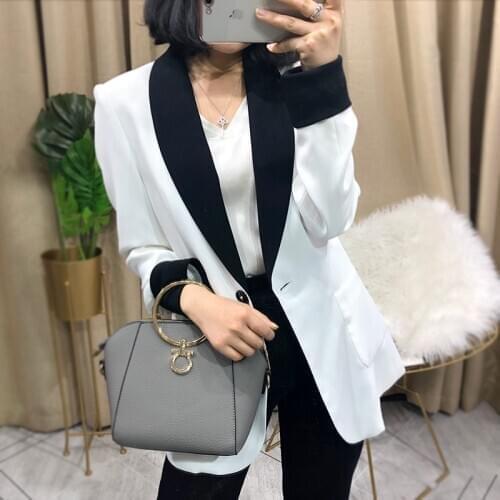 Commuter black and white contrast small suit fashion long-sleeved one button black suit collar female jacket