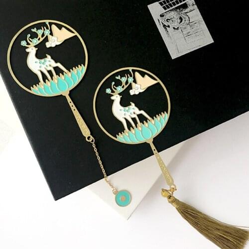 1pc Creative Lotus Deer Bookmark Cute Pendant Tassel Metal Art Exquisite Book Mark Page Folder Office School Supplies Stationery