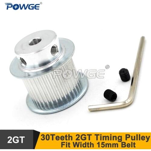 POWGE 30 Teeth 2GT Timing Pulley Bore 5/6.35/8mm Fit Width 15mm GT2 Synchronous Belt For 3D Printer 30T 30Teeth GT2 Pulley