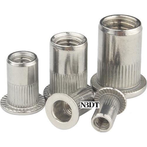 100Pcs/Lot 304 stainless Steel Outdoor Flat Head Fluted Body Rivet Nut Insert Nut Nutserts
