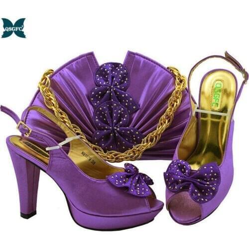 2020 Lastest Italian design Matching Ladies Shoes and Bag Set African Wedding Women Shoe and Bag Set in Purple Color
