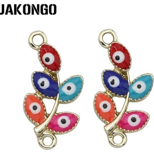 JAKONGO Gold Color Leaf with Eyes Connectors For Making Bracelet Jewelry Findings DIY Accessories 26*12mm 5pcs