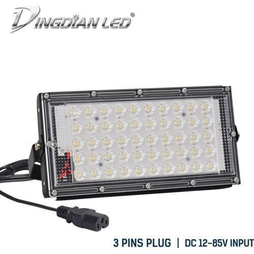 50W LED Flood Light Outdoor Waterproof Flood Light DC12-85V Xtra Bright Camping Lamp Night Market Lights 3 Pin Plug Sport Light
