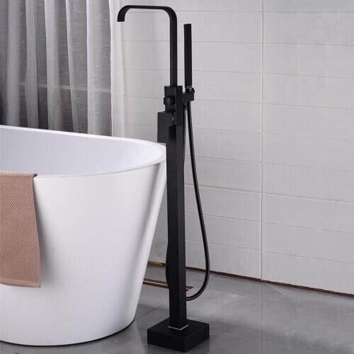 Azeta New Arrival Floor Standing Bathtub Faucet With Hand Shower Bathroom Black Brass Freestanding Bathtub Shower Set AT2216B