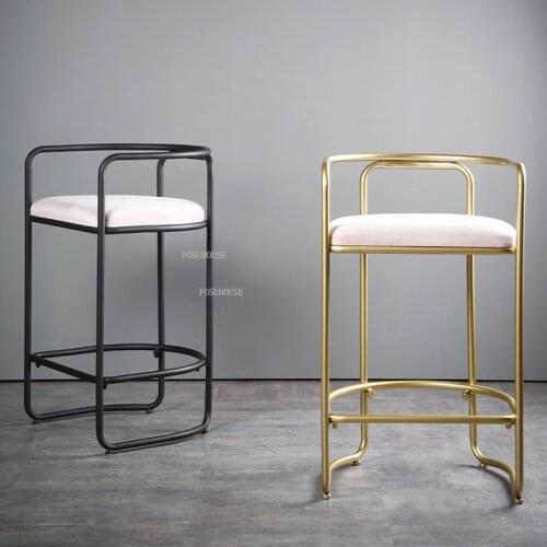 American Front Desk Bar Chairs for Kitchen Hotel Coffee High Bar Stool Nordic Wrought Iron Home Furniture Backrest Armchair