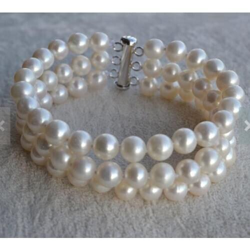 Unique Pearls jewellery Store Wedding Pearl Bracelet White Round Freshwater Pearl Bracelet Magnet Clasp Charming Women Gift