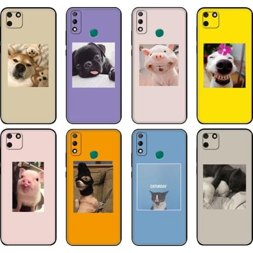 Black tpu Case For Huawei Y9S Y6S Y8S Y5P Y7P Y8P Case For Huawei Y5 lite Prime Y6 2019 Cover Cute animal dog and pig avatars