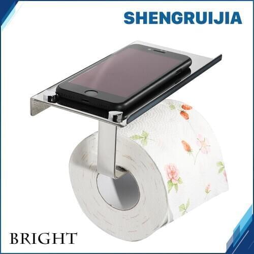 Practical durable double-sided polish bright colors toilet paper holder stainless steel Bathroom Accessory paper rack with shelf