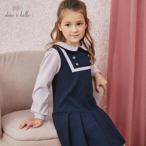 DKH14188 dave bella autumn girls fashion letter draped patchwork dress children sweet dress kids infant lolita clothes