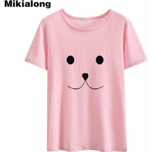 Mikialong Cartoon Dog Graphic Women Tshirt 2018 Summer Casual Short Sleeve Tee Shirt Femme Black White Tumblr T-shirt Women Tops